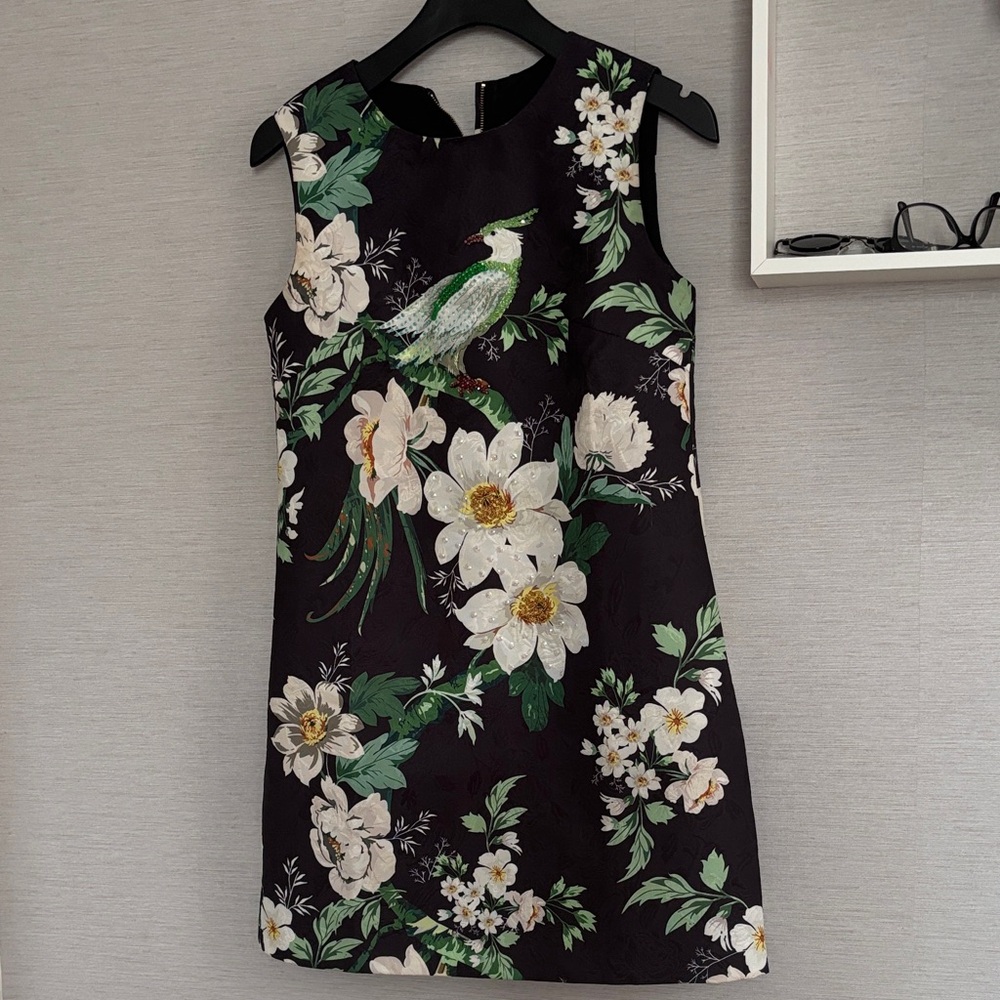 Floral Sleeveless Dress - Black and Green